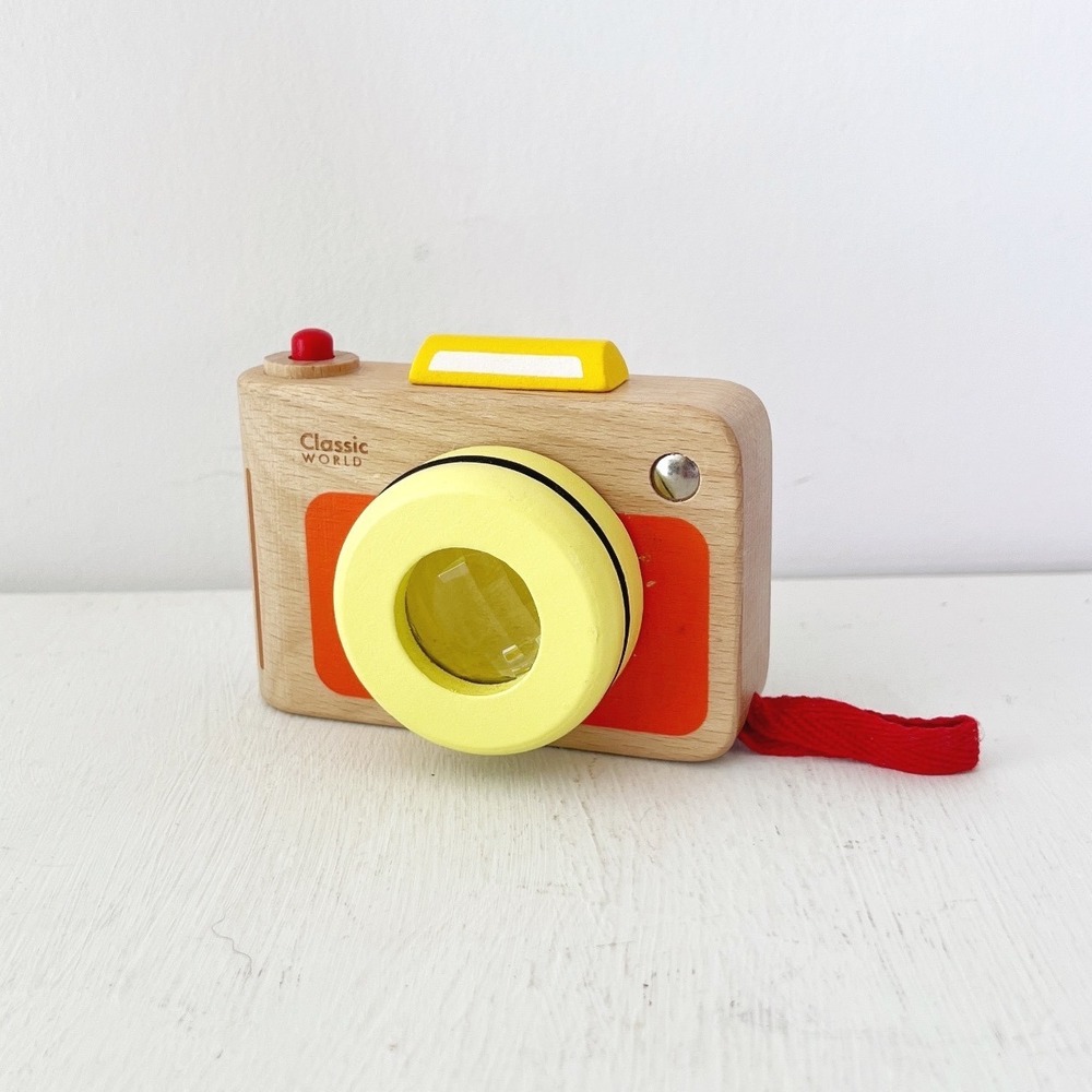 Classic World Wooden Toy Camera Yellow Orange Pretend Play Lens